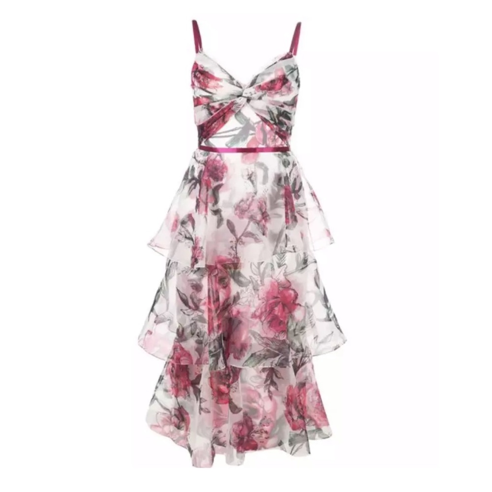 Marchesa Notte Floral Magenta/Red mid dress
